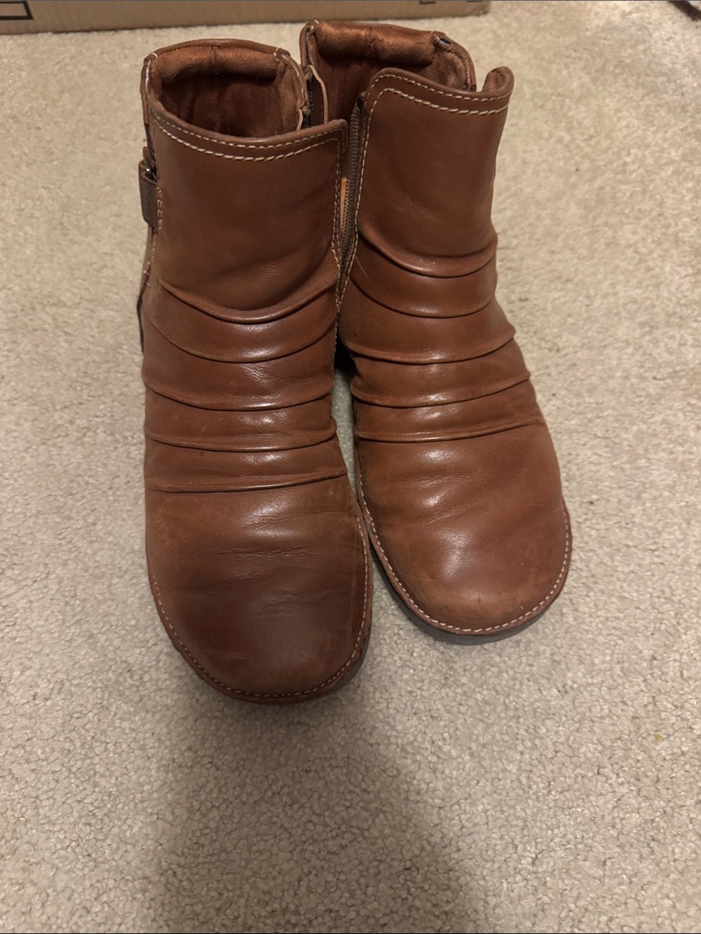 Clarks Brown Leather Ankle Booties with Layered Vamp